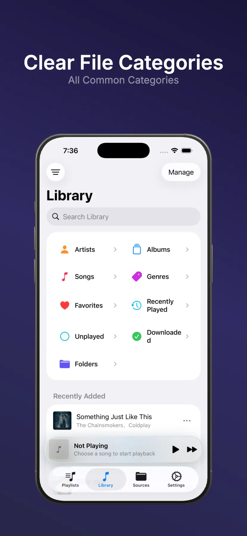 NetMusic Library on iPhone with a Downloaded category