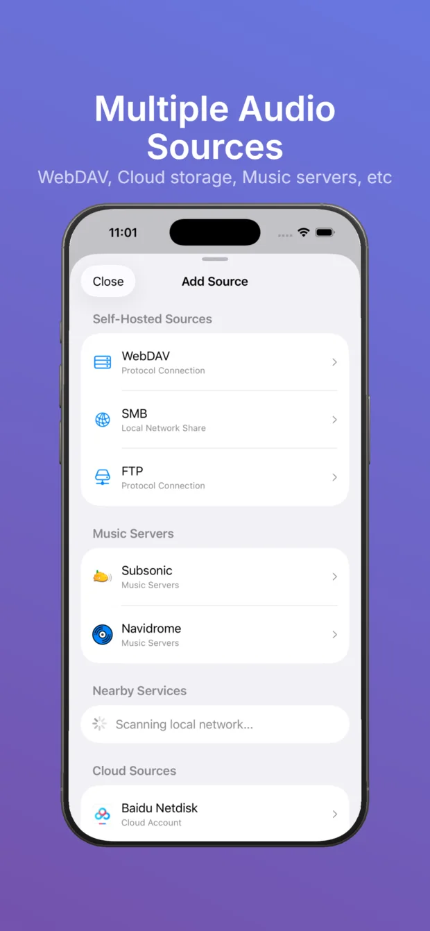 NetMusic audio source selection on iPhone